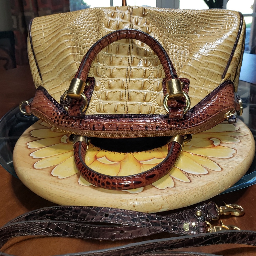 ๐๐ค๐ TRI-COLOR BRAHMIN LISA PRALINE SATCHEL SHOULDER CROC EMBOSSED LEATHER BAG - Picture 9 of 16